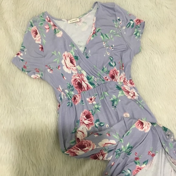 Viamor maxi purple rose summer beach floral dress with a high low hem - Picture 2 of 6